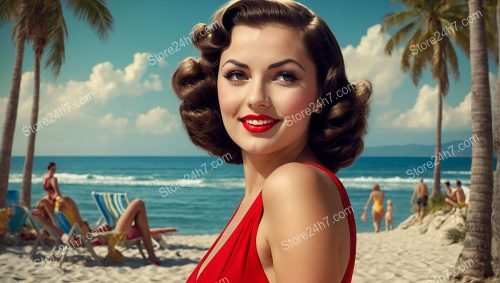 Classic Red Swimsuit Pin-Up Beach