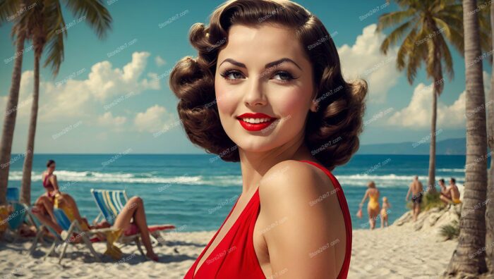 Classic Red Swimsuit Pin-Up Beach