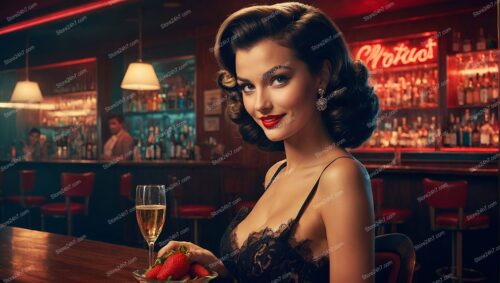 Classic Pin-Up Girl Enjoying Bar Elegance