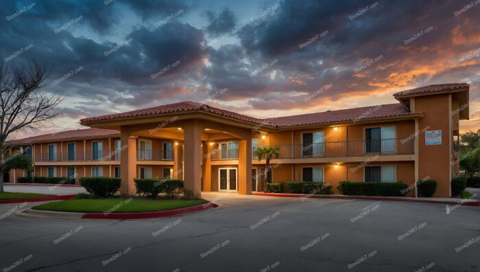 Twilight Sky Over Suburban Motel