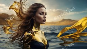 Golden Dress Serenity Water Embrace