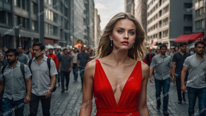 Stunning Red Dress Captivates City