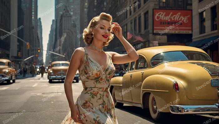 Vintage Pin-Up Glamour Amidst New York Streets