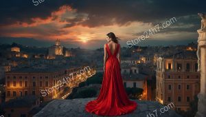 Crimson Majesty Over Ancient Cityscape