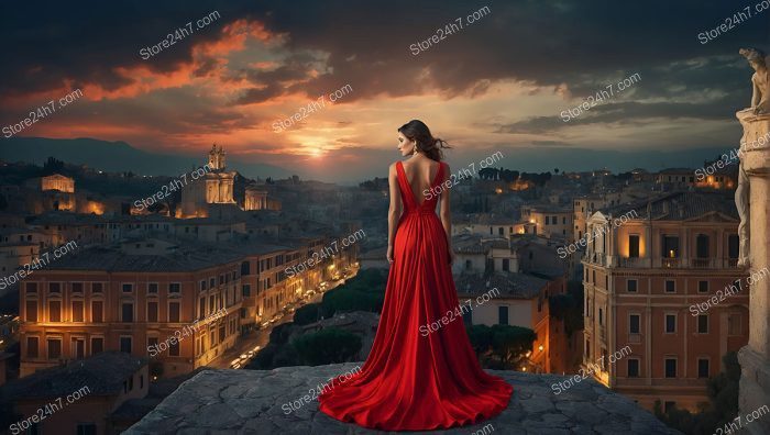Crimson Majesty Over Ancient Cityscape