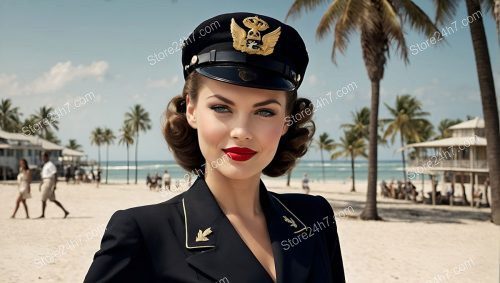 Beachfront Salute: Vintage Naval Pin-Up Officer