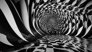 Spiraling Abstract Monochrome Chessboard Vortex