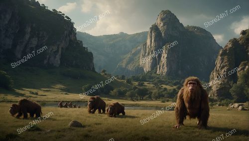 Ancient Neanderthal Herd in Valley