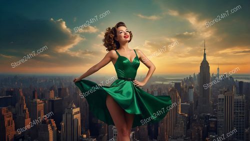 Emerald Elegance: Pin-Up Girl's Sunset Dance