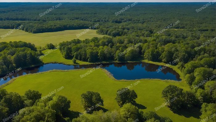 Verdant Aerial Lakeside Land View