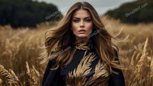 Autumnal Golden Dress Elegance Editorial