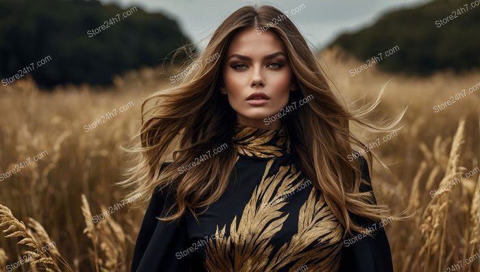 Autumnal Golden Dress Elegance Editorial
