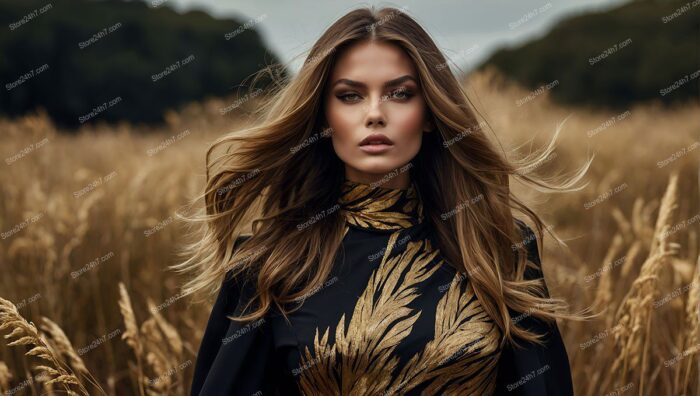 Autumnal Golden Dress Elegance Editorial