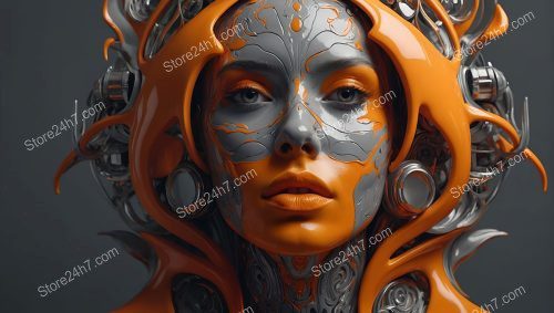 Futuristic Orange Cyborg Woman Portrait