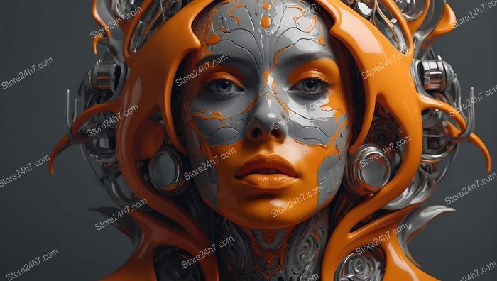 Futuristic Orange Cyborg Woman Portrait
