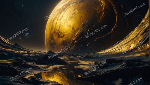 Golden Exoplanet Cosmic Serenity Art