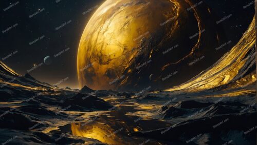 Golden Exoplanet Cosmic Serenity Art