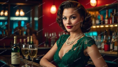 Glamorous Pin-Up Girl Enjoys Bar Leisure