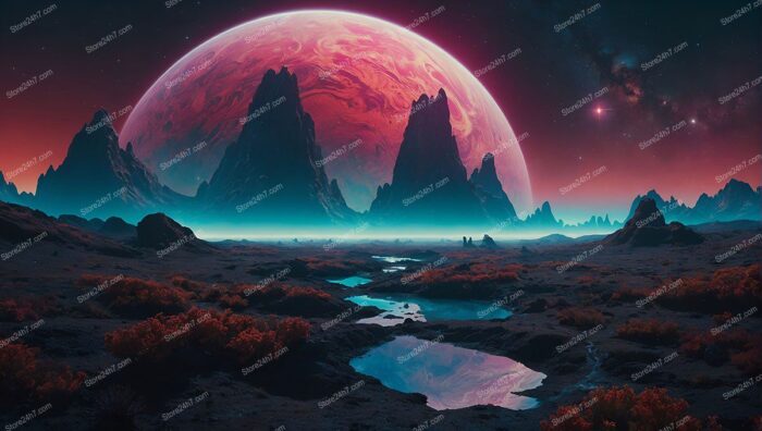 Crimson Giant Rising Over Landscape