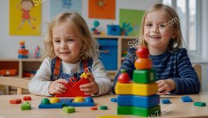 Preschool Girls Enjoying Educational Toys