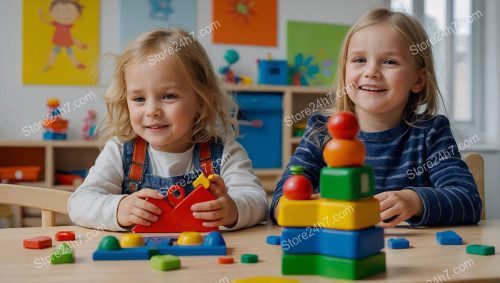 Preschool Girls Enjoying Educational Toys
