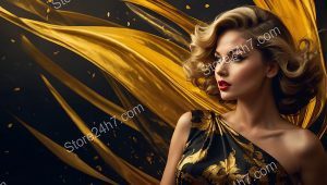 Golden Dress Amidst Fluid Elegance
