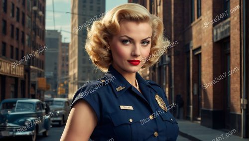 Vintage Patrol: Glamorous Police Pin-Up Portrait
