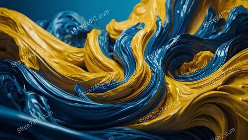 Swirling Blue and Gold Paint Waves