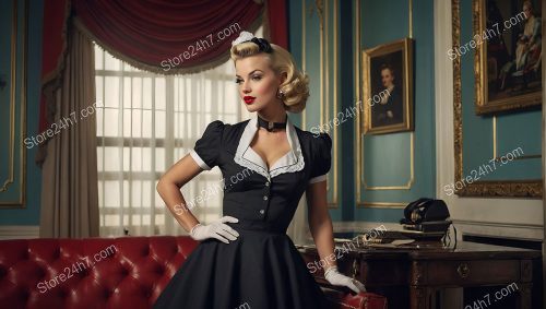 Retro Pin-Up Maid in Elegant Parlor