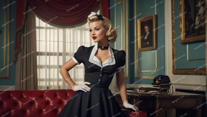 Retro Pin-Up Maid in Elegant Parlor