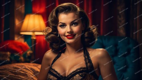 Glamorous Pin-Up Girl Lingerie Bedroom Scene