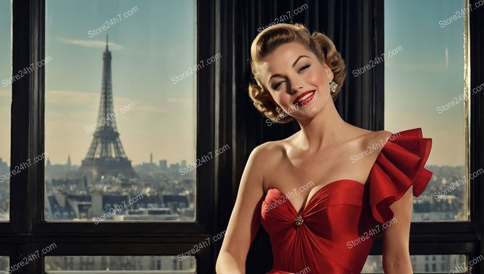 Eiffel Tower View: Radiant Pin-Up Beauty