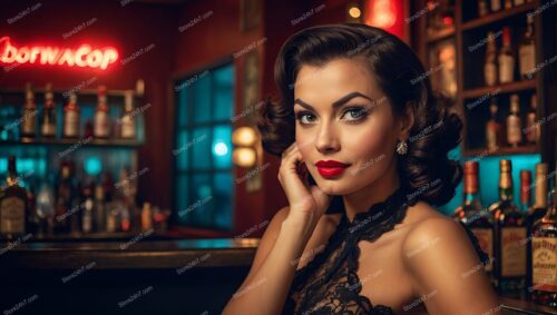 Elegant Pin-Up Girl Savoring Bar Ambiance