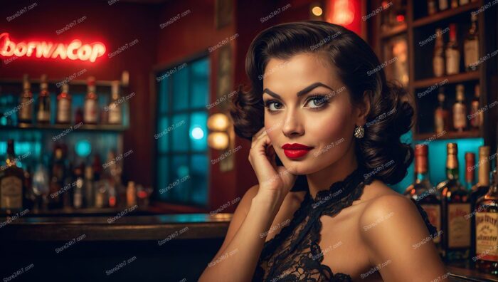 Elegant Pin-Up Girl Savoring Bar Ambiance