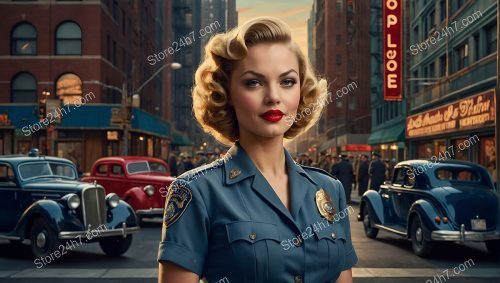 Retro Blue Police Pin-Up Classic Charm