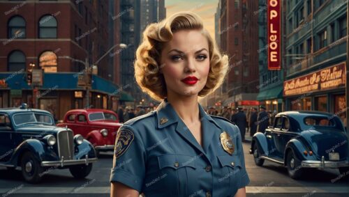 Retro Blue Police Pin-Up Classic Charm