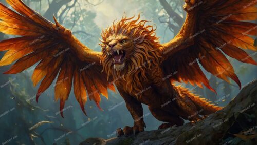 Majestic Manticore Roaring Fantasy Art