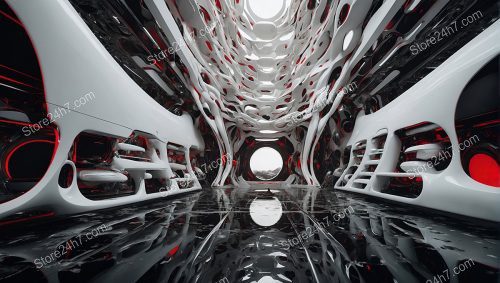 Futuristic Organic Red-Trimmed Corridor