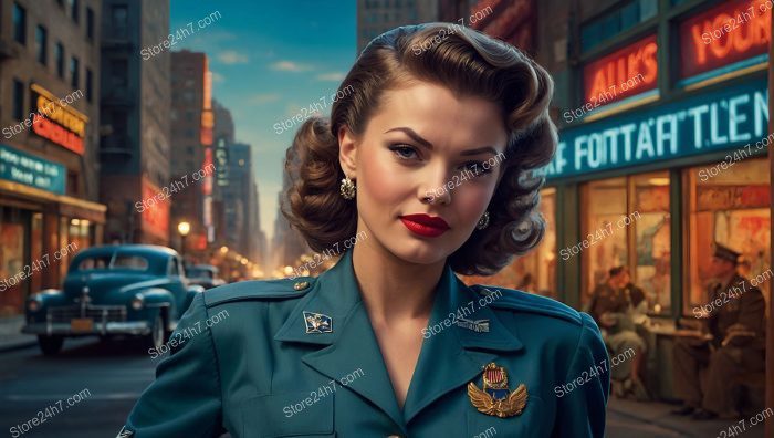 Iconic 1940s Pin-Up Military Beauty