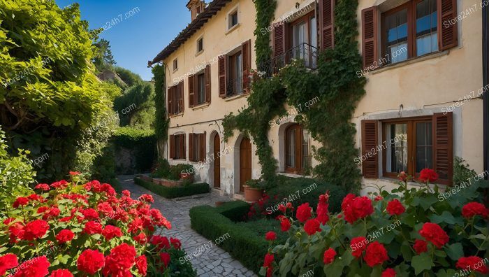 Italian Hotel with Blooming Roses