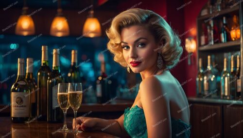 Glamorous Pin-Up Girl Savoring Bar Elegance