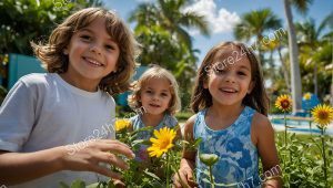 Children Enjoying Sunshine Garden Discovery