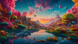 Enchanted Forest with Floating Colorful Isles