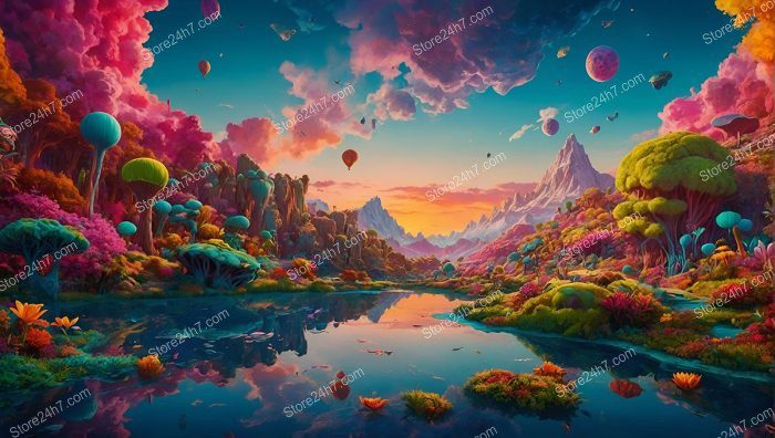 Enchanted Forest with Floating Colorful Isles