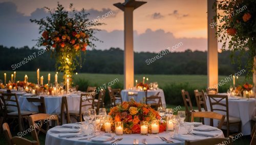 Candlelit Outdoor Sunset Catering Scene
