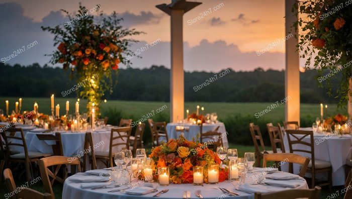Candlelit Outdoor Sunset Catering Scene