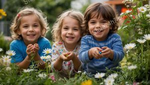 Toddlers Exploring a Flower Garden