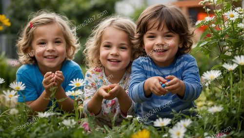 Toddlers Exploring a Flower Garden