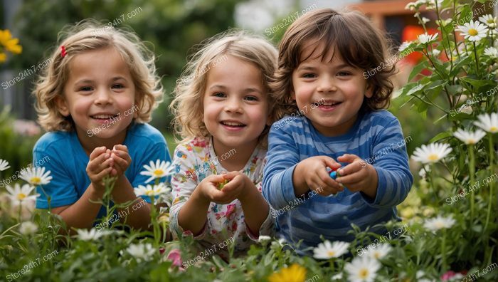 Toddlers Exploring a Flower Garden