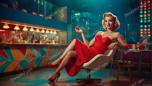 Red Dress Pin-Up Girl Reigns in Bar